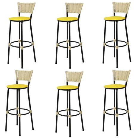 Kit 6 Banquetas BistrÔ AÇO Junco Marfim Assento Amarelo - Za Moveis Menor preço em Kit 6 Banquetas BistrÔ AÇO Junco Marfim Assento Amarelo - Za Moveis
