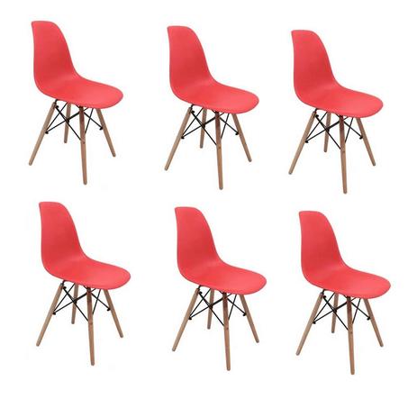 Kit 6 Cadeiras DKR Wood Infantil Vermelha ByArt Menor preço em Kit 6 Cadeiras DKR Wood Infantil Vermelha ByArt