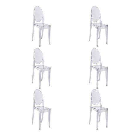 Kit 6 cadeiras ghost sem braço em policarbonato transparente - Or design Menor preço em Kit 6 cadeiras ghost sem braço em policarbonato transparente - Or design