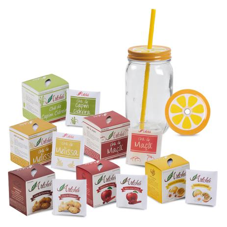 Kit 6 Caixas de Chá 10 Sachês Cada + Caneca Laranja de Vidro - Artchá Menor preço em Kit 6 Caixas de Chá 10 Sachês Cada + Caneca Laranja de Vidro - Artchá