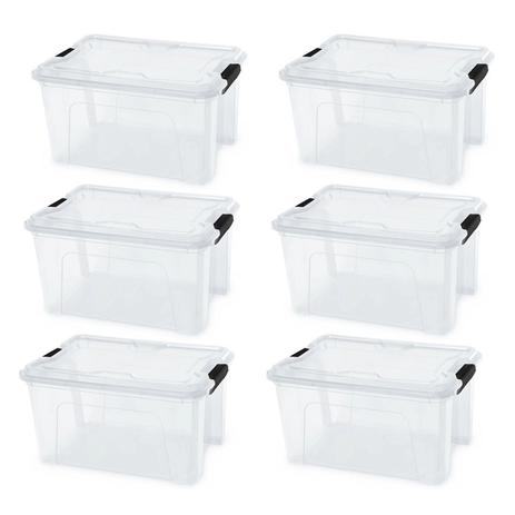 Kit 6 caixas organizadoras c/ trava 20l transparente - Usual Utilidades Menor preço em Kit 6 caixas organizadoras c/ trava 20l transparente - Usual Utilidades