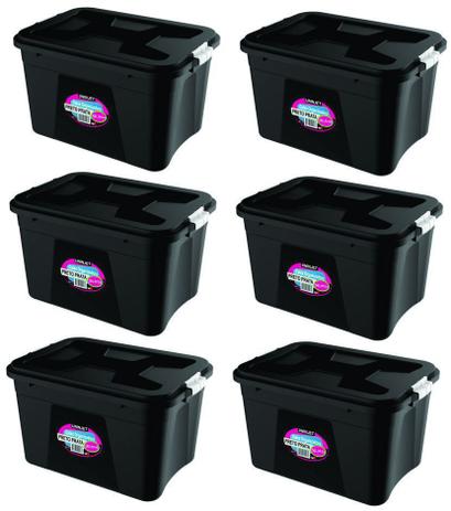 Kit 6 Caixas Organizadoras Preta 56 Litros c/ Travas PP Uninjet Menor preço em Kit 6 Caixas Organizadoras Preta 56 Litros c/ Travas PP Uninjet