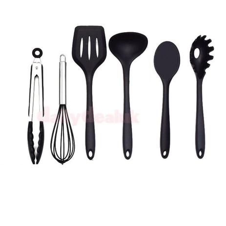 Kit 6 Colheres Inteiramente De Silicone Preto - Clink Menor preço em Kit 6 Colheres Inteiramente De Silicone Preto - Clink
