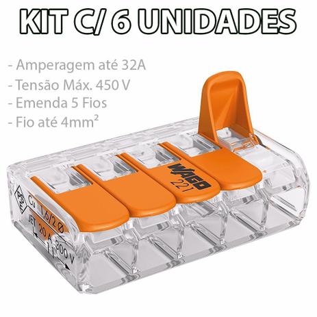 Kit 6 Conector Wago Emenda 5 Fios Mod. 221-415 Menor preço em Kit 6 Conector Wago Emenda 5 Fios Mod. 221-415