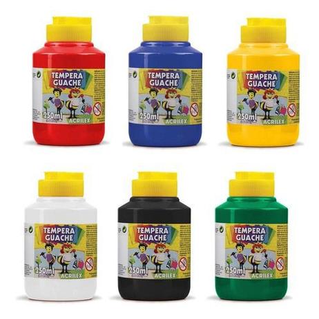 Kit 6 Cores Potes Tinta Tempera Guache 250ml - Acrilex Menor preço em Kit 6 Cores Potes Tinta Tempera Guache 250ml - Acrilex