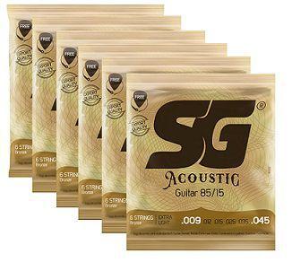 Kit 6 Encordoamento Cordas Violão Aço 009 Sg 6684 Palheta Menor preço em Kit 6 Encordoamento Cordas Violão Aço 009 Sg 6684 Palheta
