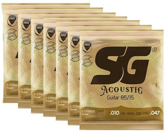 Kit 6 Encordoamento Cordas Violão Aço 010 Sg 6685 Palheta Extra Menor preço em Kit 6 Encordoamento Cordas Violão Aço 010 Sg 6685 Palheta Extra