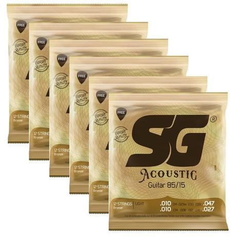 Kit 6 Encordoamento Violão 12 Cordas Aço 010 Sg Palheta Menor preço em Kit 6 Encordoamento Violão 12 Cordas Aço 010 Sg Palheta