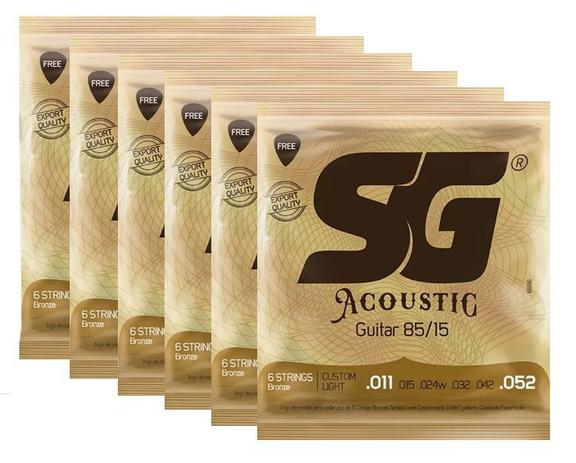 Kit 6 Encordoamento Violão Aço 011 Sg 6686 + Palheta Grátis Menor preço em Kit 6 Encordoamento Violão Aço 011 Sg 6686 + Palheta Grátis