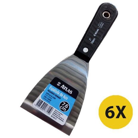 Kit 6 Espatula Massa Gesso Aço Cromado 7,6cm 3” Atlas Menor preço em Kit 6 Espatula Massa Gesso Aço Cromado 7,6cm 3” Atlas