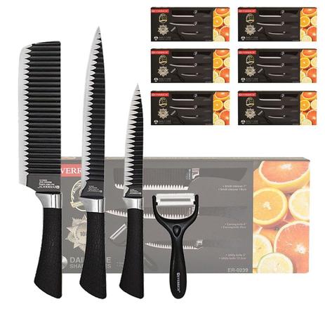 Kit 6 Jogo Facas Faqueiro Gourmet Cutelo Entalhe Descascador - Ab midia Menor preço em Kit 6 Jogo Facas Faqueiro Gourmet Cutelo Entalhe Descascador - Ab midia