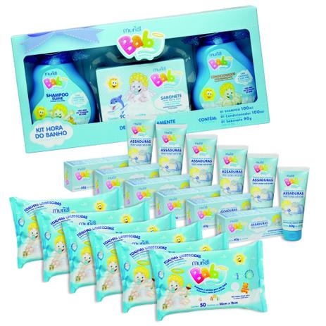 Kit 6 Lenço Umidecido+6 Creme Assadura+Kit hora Banho Menino - Muriel Menor preço em Kit 6 Lenço Umidecido+6 Creme Assadura+Kit hora Banho Menino - Muriel