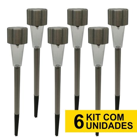Kit 6 Luminária Solar jardim led branco balizador inox 32cm prova de água - Ecoforce Menor preço em Kit 6 Luminária Solar jardim led branco balizador inox 32cm prova de água - Ecoforce