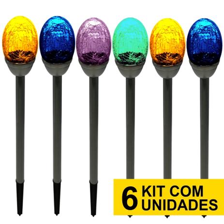 Menor preço em Kit 6 Luminária Solar jardim led colorido verde azul amarelo 10 cores balizador inox - Ecoforce