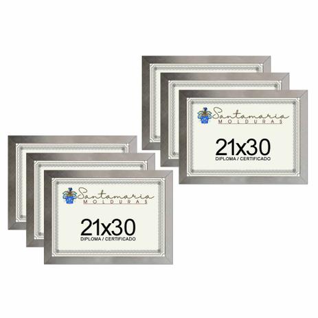 Kit 6 Molduras Porta Diploma Certificado A4 21x30 Prateado - Santamaria molduras Menor preço em Kit 6 Molduras Porta Diploma Certificado A4 21x30 Prateado - Santamaria molduras