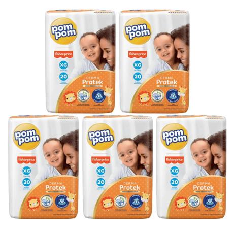 Kit 6 Pacotes Fralda Descartável PomPom Derma Protek Jumbo XG - 120 UNIDADES Menor preço em Kit 6 Pacotes Fralda Descartável PomPom Derma Protek Jumbo XG - 120 UNIDADES
