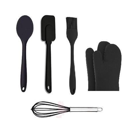 Kit 6 Pçs Utensílios De Cozinha De Silicone Preto 2 Luvas - Clink Menor preço em Kit 6 Pçs Utensílios De Cozinha De Silicone Preto 2 Luvas - Clink