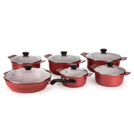 Kit 6 Peças: Panelas e Frigideira Revestidas de Cerâmica - Vermelho - Aluminios j.r Menor preço em Kit 6 Peças: Panelas e Frigideira Revestidas de Cerâmica - Vermelho - Aluminios j.r