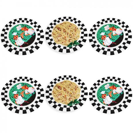 Kit 6 Pratos 25,5cm Raso em Melamina/Plastico Ilustracao Chefe e Xadrez Fuxing Menor preço em Kit 6 Pratos 25,5cm Raso em Melamina/Plastico Ilustracao Chefe e Xadrez Fuxing