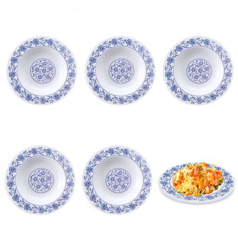 Kit 6 Pratos Fundo 25cm em Melamina/Plastico Decorado Branco Fuxing Menor preço em Kit 6 Pratos Fundo 25cm em Melamina/Plastico Decorado Branco Fuxing