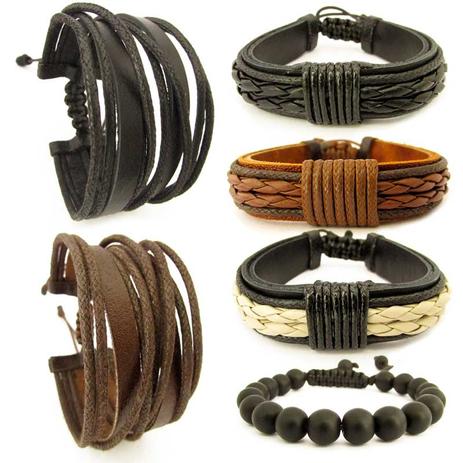 Kit 6 Pulseiras Masculinas Couro e Pedra Onix Matte - Youser acessórios Menor preço em Kit 6 Pulseiras Masculinas Couro e Pedra Onix Matte - Youser acessórios