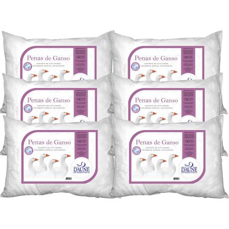 Kit 6 Travesseiros 100 Penas de Ganso 45x65cm - Daune Menor preço em Kit 6 Travesseiros 100 Penas de Ganso 45x65cm - Daune