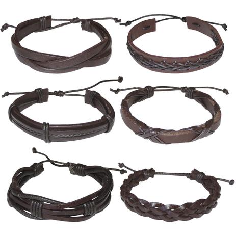 Kit 6 Unid Pulseira de Couro Marron Masculina Moda 2019 Menor preço em Kit 6 Unid Pulseira de Couro Marron Masculina Moda 2019