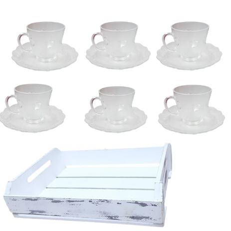 kit 6 xícaras de café Vidro + Bandeja mdf branca para cafe - Sture moveis Menor preço em kit 6 xícaras de café Vidro + Bandeja mdf branca para cafe - Sture moveis