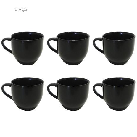 Kit 6 xícaras de chá 170ml 6,8cm de Porcelana lisa Preta - Toda Casa Menor preço em Kit 6 xícaras de chá 170ml 6,8cm de Porcelana lisa Preta - Toda Casa