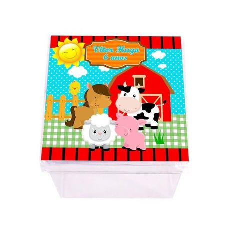 Kit 60 Lembrancinha Caixa Acrílica Personalizada Fazendinha - Aluá festas Menor preço em Kit 60 Lembrancinha Caixa Acrílica Personalizada Fazendinha - Aluá festas