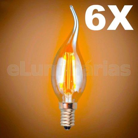 Kit 6X Lâmpadas Led 4W C35L 220V VelaVintage Retrô E14 Industrial Design Thomas Edison Filamento LED 2200K Carbono LM1759 - Eluminarias Menor preço em Kit 6X Lâmpadas Led 4W C35L 220V VelaVintage Retrô E14 Industrial Design Thomas Edison Filamento LED 2200K Carbono LM1759 - Eluminarias