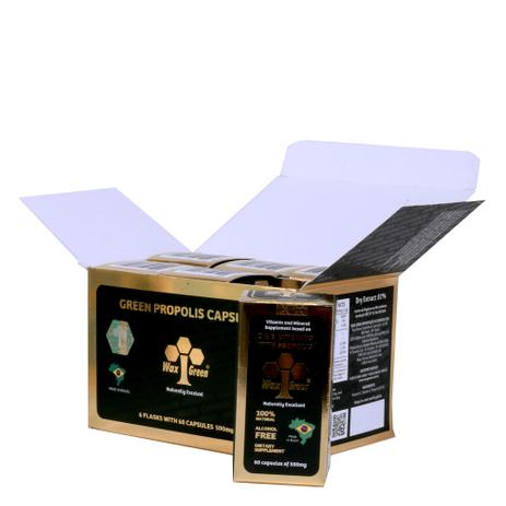 Kit 6x Vitaminas C E com Própolis 85 Extrato Seco (500mg) 60 Cápsulas - Wax Green Menor preço em Kit 6x Vitaminas C E com Própolis 85 Extrato Seco (500mg) 60 Cápsulas - Wax Green