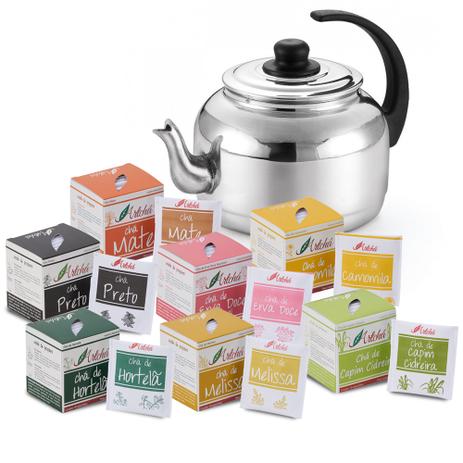Kit 7 Caixas de Chá 10 Sachês Cada + Chaleira Alumínio 1,6L - Artchá Menor preço em Kit 7 Caixas de Chá 10 Sachês Cada + Chaleira Alumínio 1,6L - Artchá