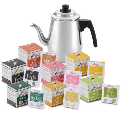Kit 7 Caixas de Chá Com 15 Sachês Cada + Bule de Alumínio 1L - Artchá Menor preço em Kit 7 Caixas de Chá Com 15 Sachês Cada + Bule de Alumínio 1L - Artchá
