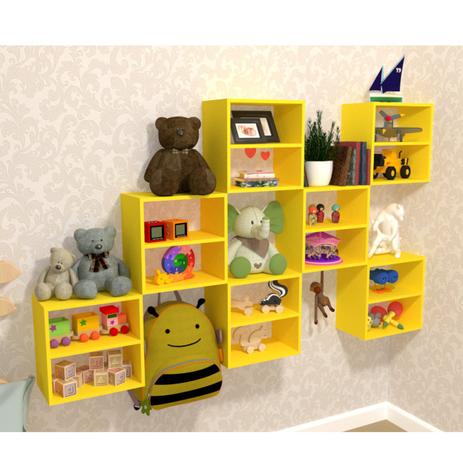 Kit 7 Nichos Cubo com 1 Prateleira Lema Kit Cubos Baby Bramov Móveis Amarelo Menor preço em Kit 7 Nichos Cubo com 1 Prateleira Lema Kit Cubos Baby Bramov Móveis Amarelo