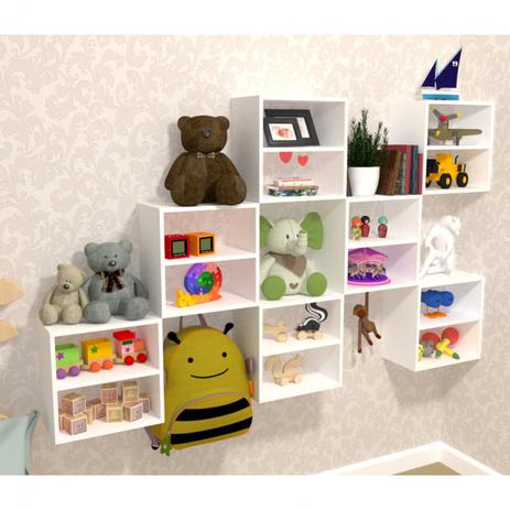 pic Nichos Magazine Luiza kit 7 nichos cubo com 1 prateleira lema kit cubos baby bramov moveis branco