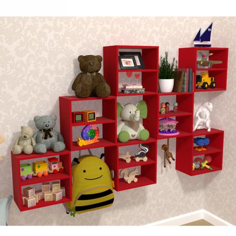 Kit 7 Nichos Cubo com 1 Prateleira Lema Kit Cubos Baby Bramov Móveis Vermelho Menor preço em Kit 7 Nichos Cubo com 1 Prateleira Lema Kit Cubos Baby Bramov Móveis Vermelho