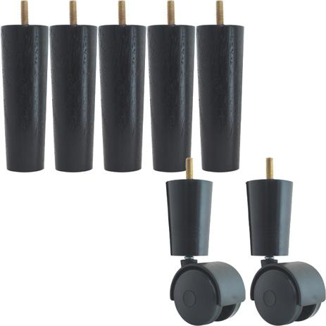 Kit 7 Pés Para Cama Casal Box Pezinhos Com rodízio 13cm Cônico Preto - Nacional é ruim? Kit 7 Pés Para Cama Casal Box Pezinhos Com rodízio 13cm Cônico Preto - Nacional é boa?