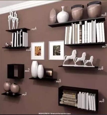 Kit 7 Prateleiras 2 Nichos Decorativos Mdf Preto. - Kelan Menor preço em Kit 7 Prateleiras 2 Nichos Decorativos Mdf Preto. - Kelan