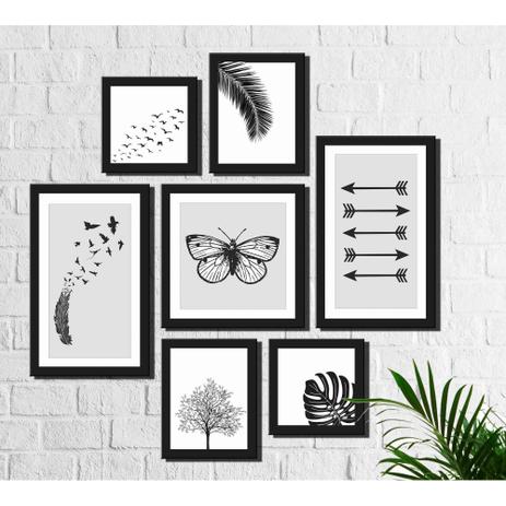 Kit 7 Quadros Decorativos Borboleta E Folhagens Preto E Branco Arte Quadro Quadro Decorativo Magazine Luiza