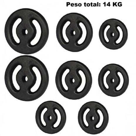 Kit 8 Anilhas Pintada Preto Total de 14 Kg Mega Peso Menor preço em Kit 8 Anilhas Pintada Preto Total de 14 Kg Mega Peso