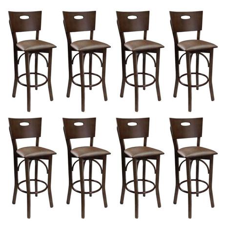 Kit 8 Banquetas Bistrô Alta Ipanema de Madeira com Estofado - Imbuia - Flex mesas e cadeiras Menor preço em Kit 8 Banquetas Bistrô Alta Ipanema de Madeira com Estofado - Imbuia - Flex mesas e cadeiras