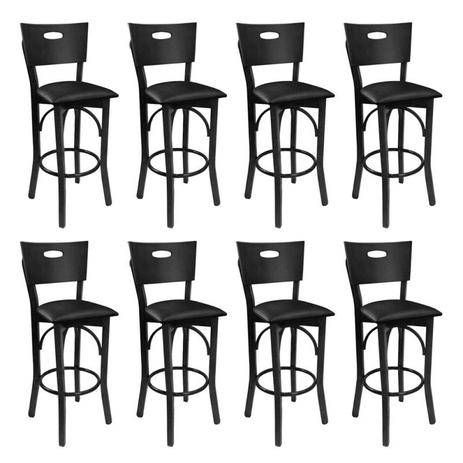 Kit 8 Banquetas Bistrô Alta Ipanema de Madeira com Estofado - Preta - Flex mesas e cadeiras Menor preço em Kit 8 Banquetas Bistrô Alta Ipanema de Madeira com Estofado - Preta - Flex mesas e cadeiras