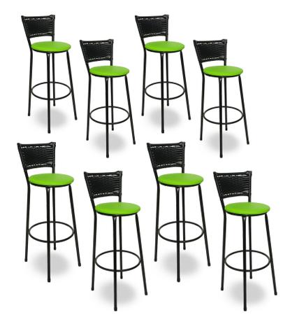 Kit 8 Banquetas Bistrô Hawaii Rattan Junco Preto Epóxi e Assento Verde - Decore fácil shop Menor preço em Kit 8 Banquetas Bistrô Hawaii Rattan Junco Preto Epóxi e Assento Verde - Decore fácil shop