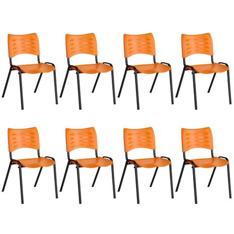 Kit 8 Cadeiras Plastica Fixa Empilhável Laranja - Flex mesas e cadeiras Menor preço em Kit 8 Cadeiras Plastica Fixa Empilhável Laranja - Flex mesas e cadeiras