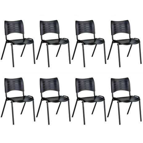 Kit 8 Cadeiras Plastica Fixa Empilhável Preta - Flex mesas e cadeiras Menor preço em Kit 8 Cadeiras Plastica Fixa Empilhável Preta - Flex mesas e cadeiras