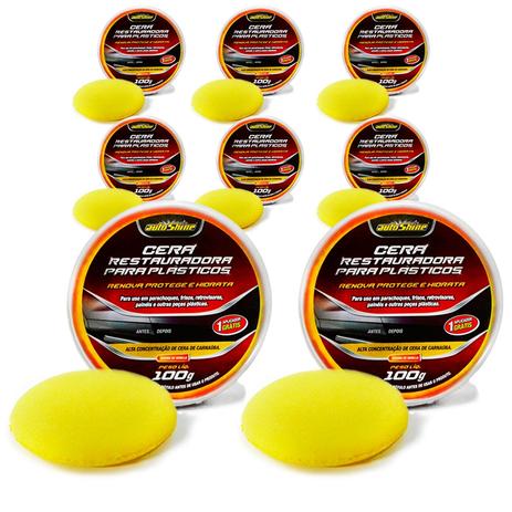 Kit 8 Cera Automotiva Restauradora Para Plasticos 100G Autoshine Menor preço em Kit 8 Cera Automotiva Restauradora Para Plasticos 100G Autoshine