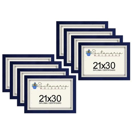 Kit 8 Molduras Porta Diploma Certificado A4 21x30 Azul - Santamaria molduras Menor preço em Kit 8 Molduras Porta Diploma Certificado A4 21x30 Azul - Santamaria molduras