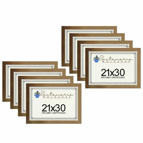 Kit 8 Molduras Porta Diploma Certificado A4 21x30 Dourado - Santamaria molduras Menor preço em Kit 8 Molduras Porta Diploma Certificado A4 21x30 Dourado - Santamaria molduras