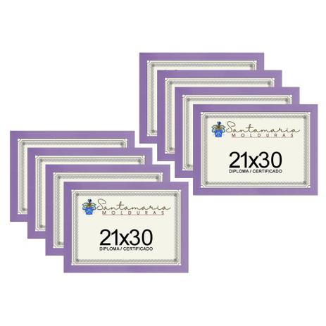Kit 8 Molduras Porta Diploma Certificado A4 21x30 Lilás - Santamaria molduras Menor preço em Kit 8 Molduras Porta Diploma Certificado A4 21x30 Lilás - Santamaria molduras